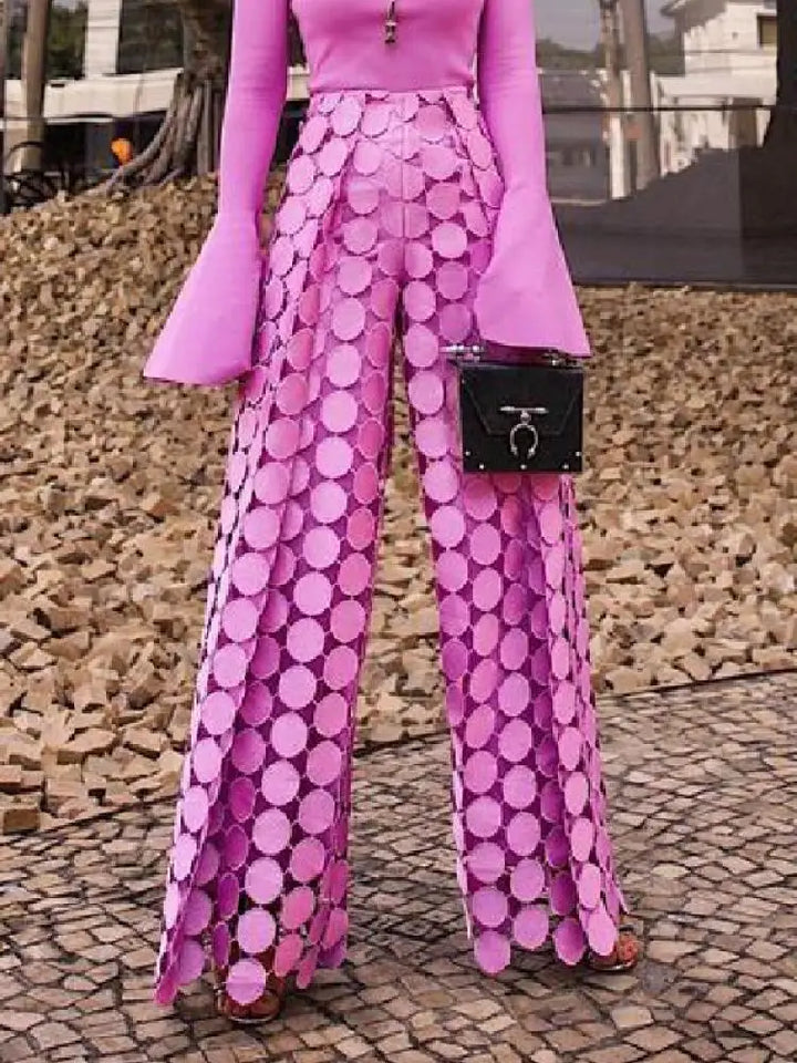 2023 Spring Autumn Hollow Polka Dot High Waisted Wide Leg Pants - Perfect for Stylish Leisure Fashion!