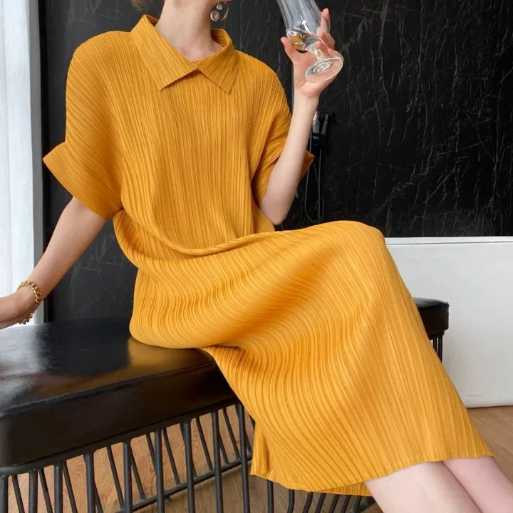 Stylish Miyake Pleated Summer Dress - High Quality Soft Fabric, Korean Fashion - One Size Fits All!