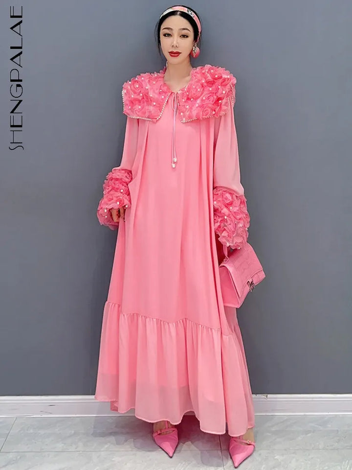 Korean Fashion Doll Dress with Pearl Lace Waist - Autumn 2024 Collection