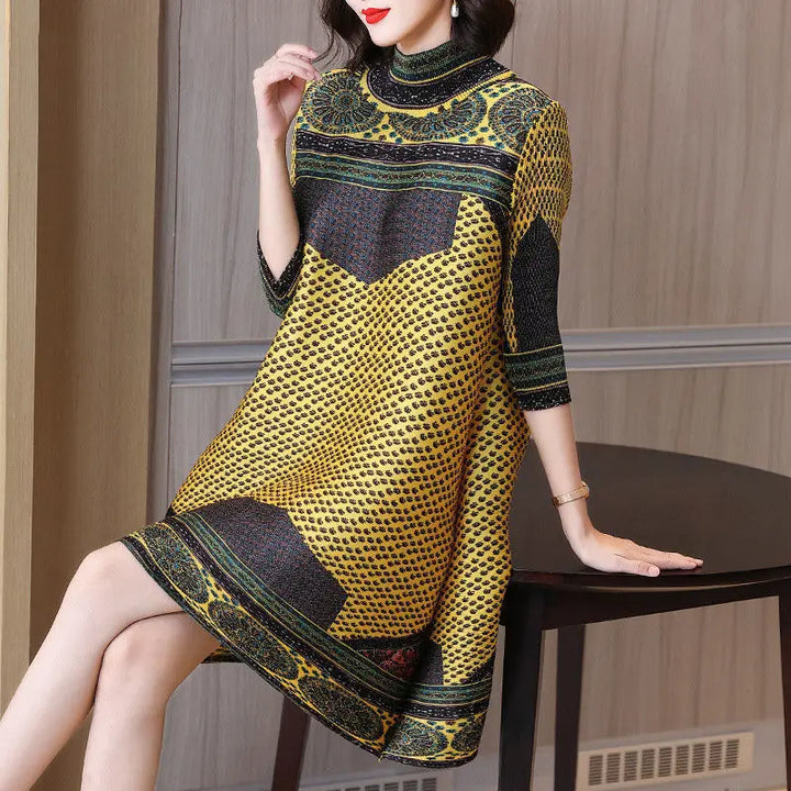2023 Spring/Summer Vintage Oversized Dress - Printed & Pleated