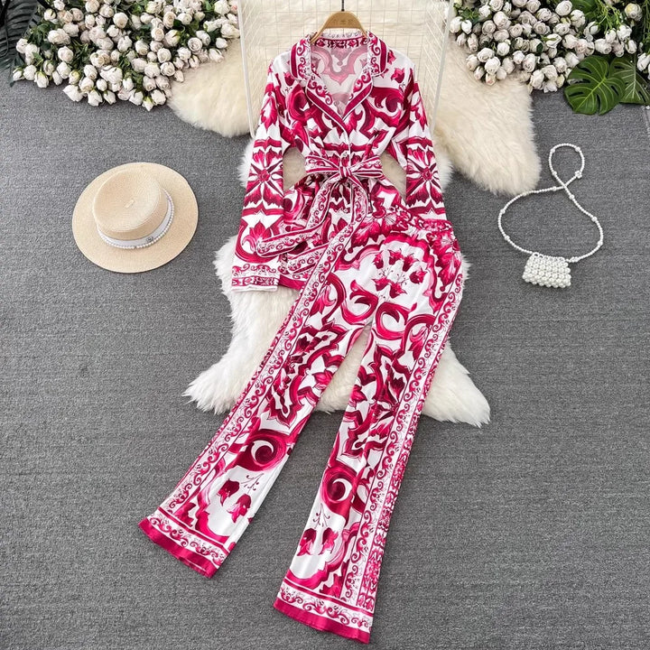 Blue and White Porcelain Print Pants Suit - Autumn Fashion Runway Set