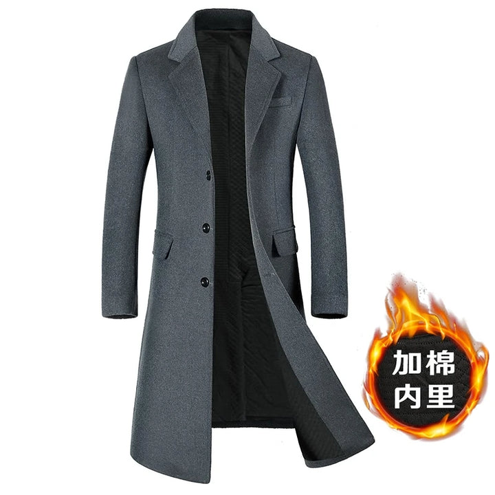 High Quality Fashion with Handsome Autumn and Winter Wool Coat Trench Coat Men's Long Over The Knee Plus Cotton Heavy Wool Coat