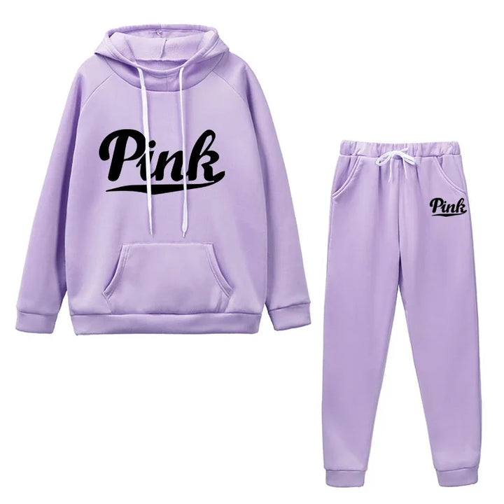 Women's Autumn/Winter Tracksuit Set - Pullover Hoodie & Sweatpants - Letter Print