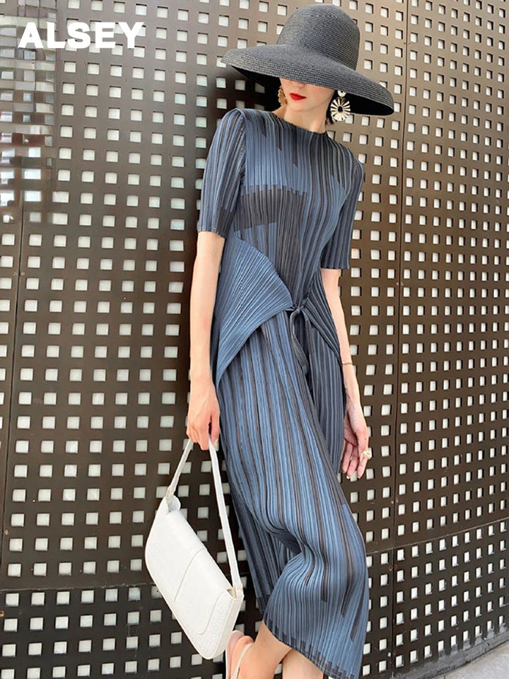 Elegant Striped Bandage Dress | ALSEY Miyake 2024 Summer Collection