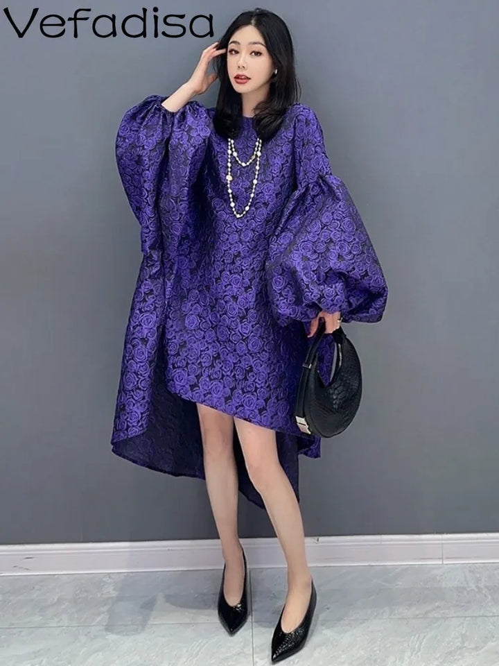 2024 Korean Fashion Casual Dress - Purple - Flower Print - Trendy - One Size (76-103cm)