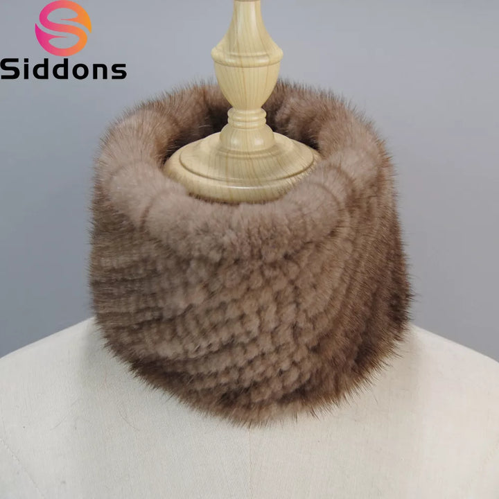 Lady Knitted Real Mink Fur Headbands Scarves Winter Russian Women Warm Genuine Mink Fur Ring Scarf Good Elastic Luxury Fur Shawl