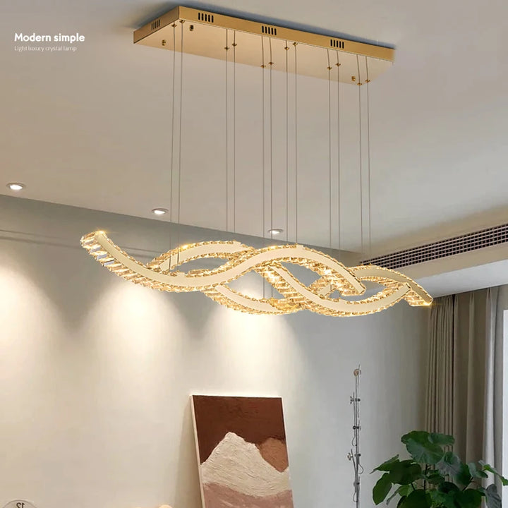 Modern Dining Living Room Ceiling Chandelier Luxury Indoor Decorations Crystal Pendant Lights Gold Remote Control Dimmable Lamp