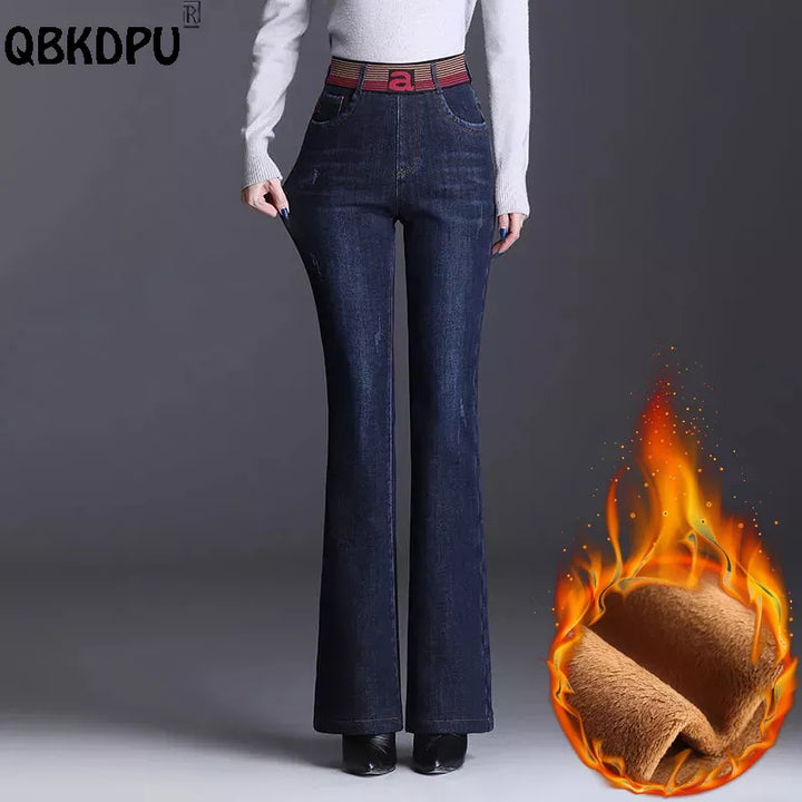 Vintage High Waist Flare Jeans - Warm & Stylish Denim for Women