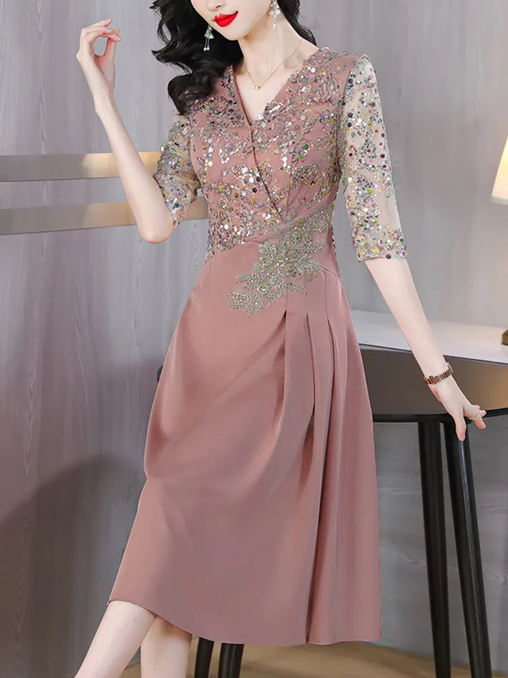 Sequin Evening Wedding Dress - Elegant Midi Bodycon Satin - Summer 2024 Chic