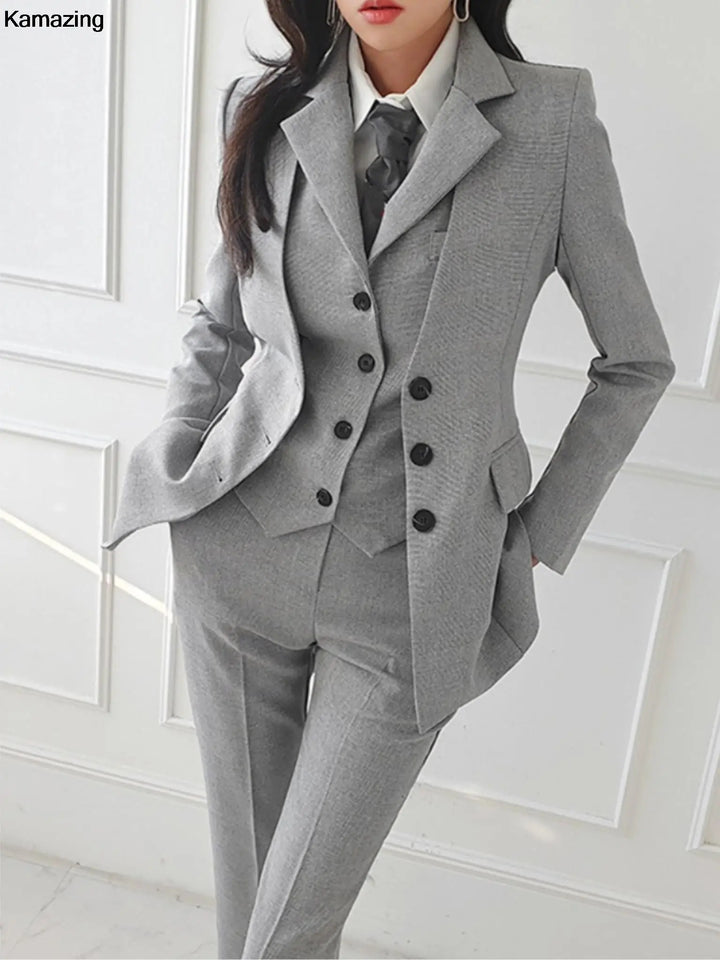 Office Lady 3-Piece Blazer Suit - Business Formal Outfit with Vintage Style