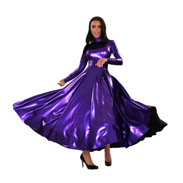 Customizable Women's Long Sleeve Patent Leather Maxi Dress with Free Gifts - Follow Our Shop for Early Access and Returns