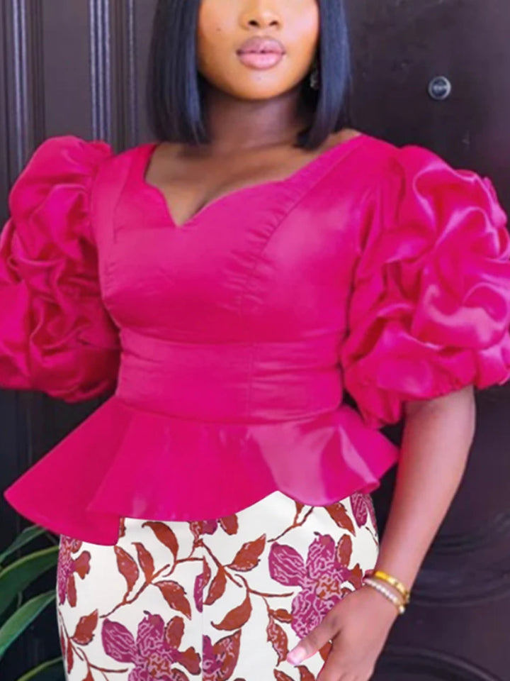 Stylish AOMEI Women's Party Blouse - Elegant Peplum Design, Shiny Fabric - Autumn Fashion 2023