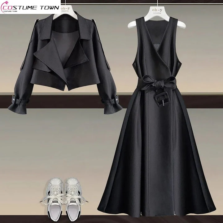 2023 Korean Autumn Suit: Oversized Goddess Dress Coat Set