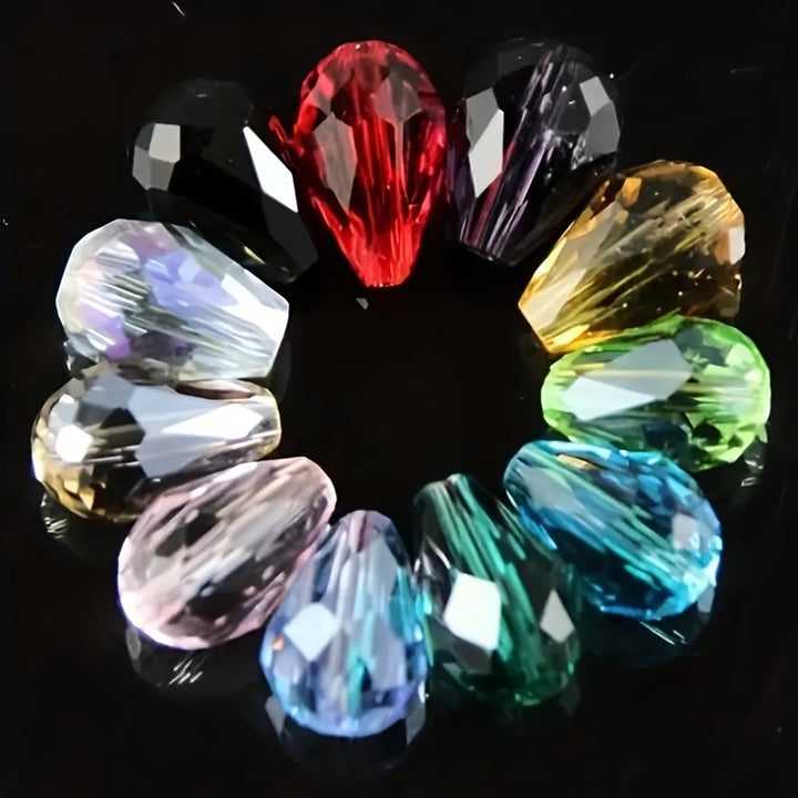 70pcs 6*8mm Transparent Colorful Teardrop Shape Imitation Crystal Loose Beads Faceted Spacer Beads Charms For Bracelet Necklace DIY Crafting Jewelry Accessory Making Supplies