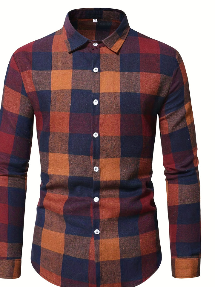 Classic Design Plaid Print Men's Casual Button Up Long Sleeve Shirt, Men's Clothes For Spring Summer Autumn, Tops For Men