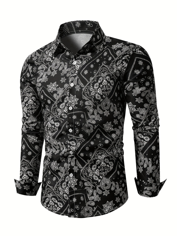 Retro Paisley Pattern Men's Shirt Top Turn-Down Collar Long Sleeve Closure Male Casual Shirt For Men Daily Vacation Streetwear