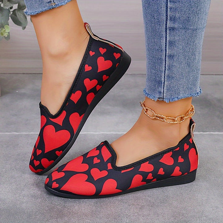 Women's Love Pattern Flat Shoes, Valentine's Day Soft Sole Slip On Shoes, Casual All-Match Daily Flats