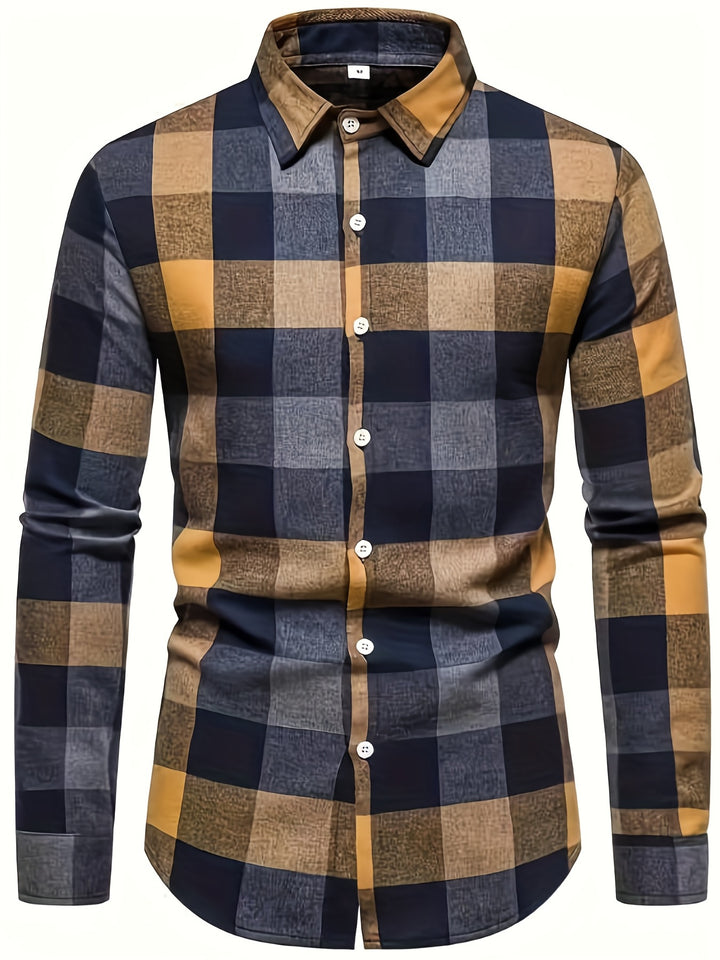 Plaid Pattern Men's Casual Retro Long Sleeve Button Up Shirt For Spring Fall Outdoor