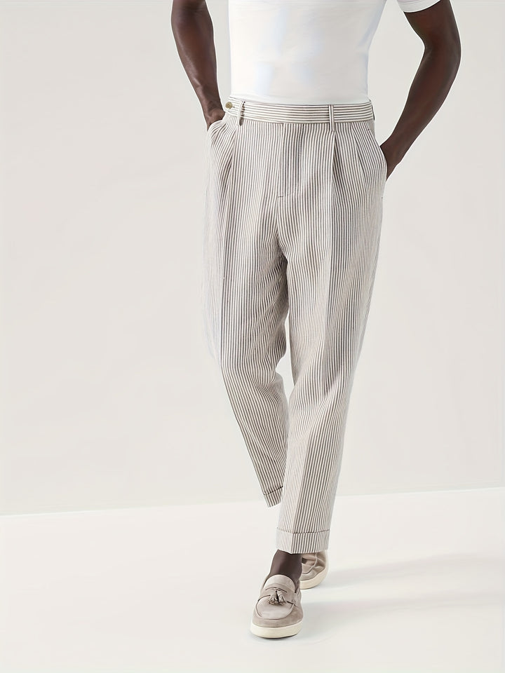 Men's Chic Striped Dress Pants, Elegant Retro Stretch Dress Pants For Business Banquet