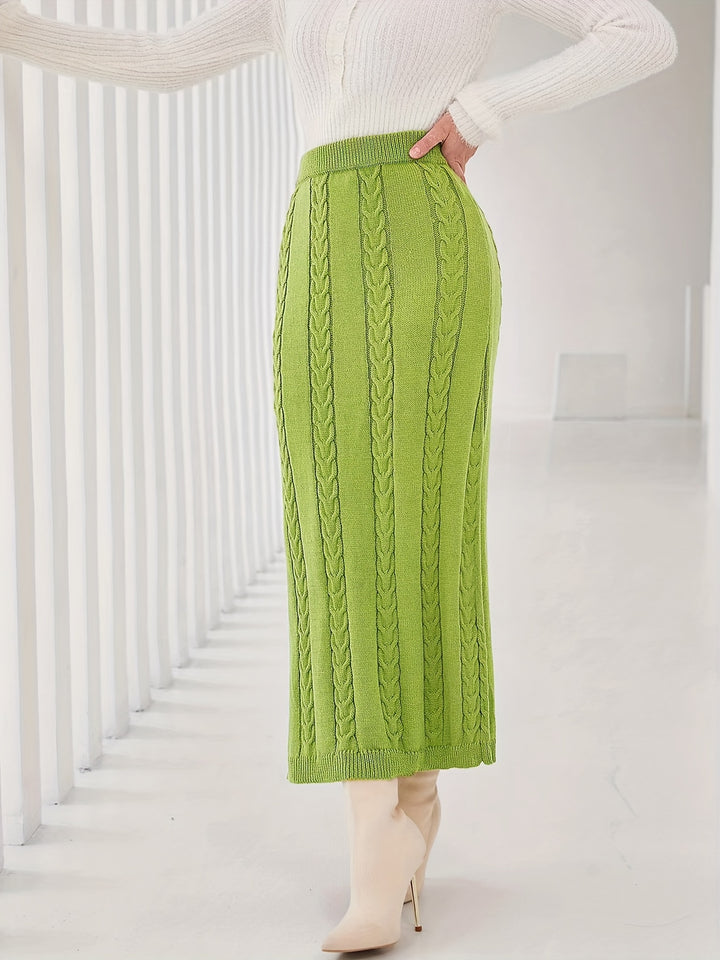 Solid Bodycon Rib Knit Skirt, Elegant Midi Skirt For Fall & Winter, Women's Clothing