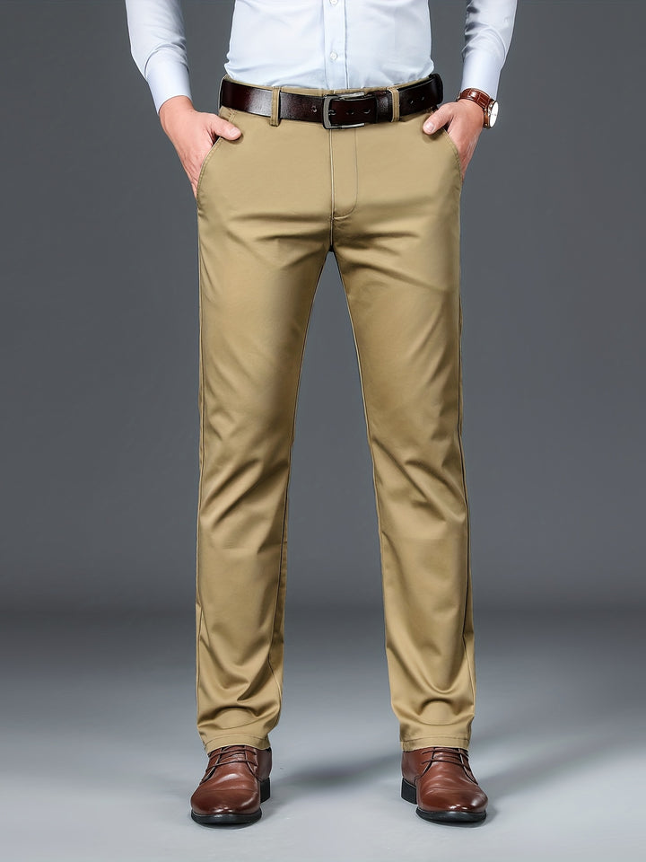Classic Design Dress Pants, Men's Formal Solid Color Slightly Stretch Dress Pants For Spring Summer Business