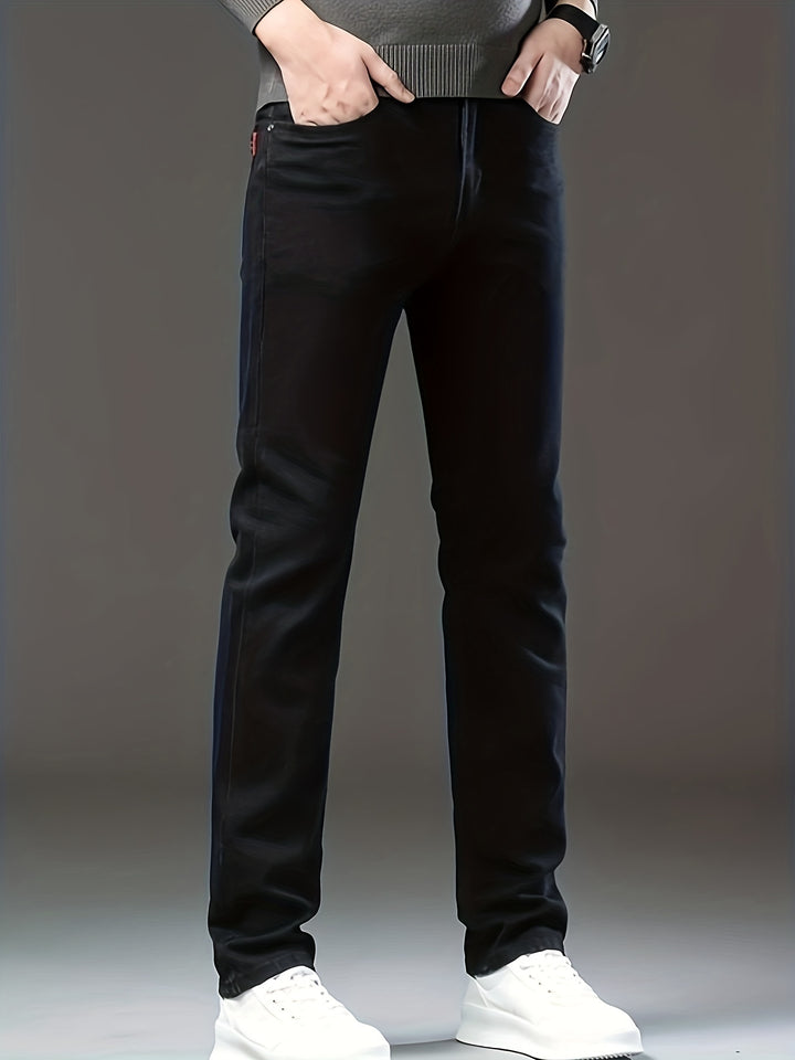 Slim Fit Straight Leg Jeans, Men's Casual Stretch Trousers For Business